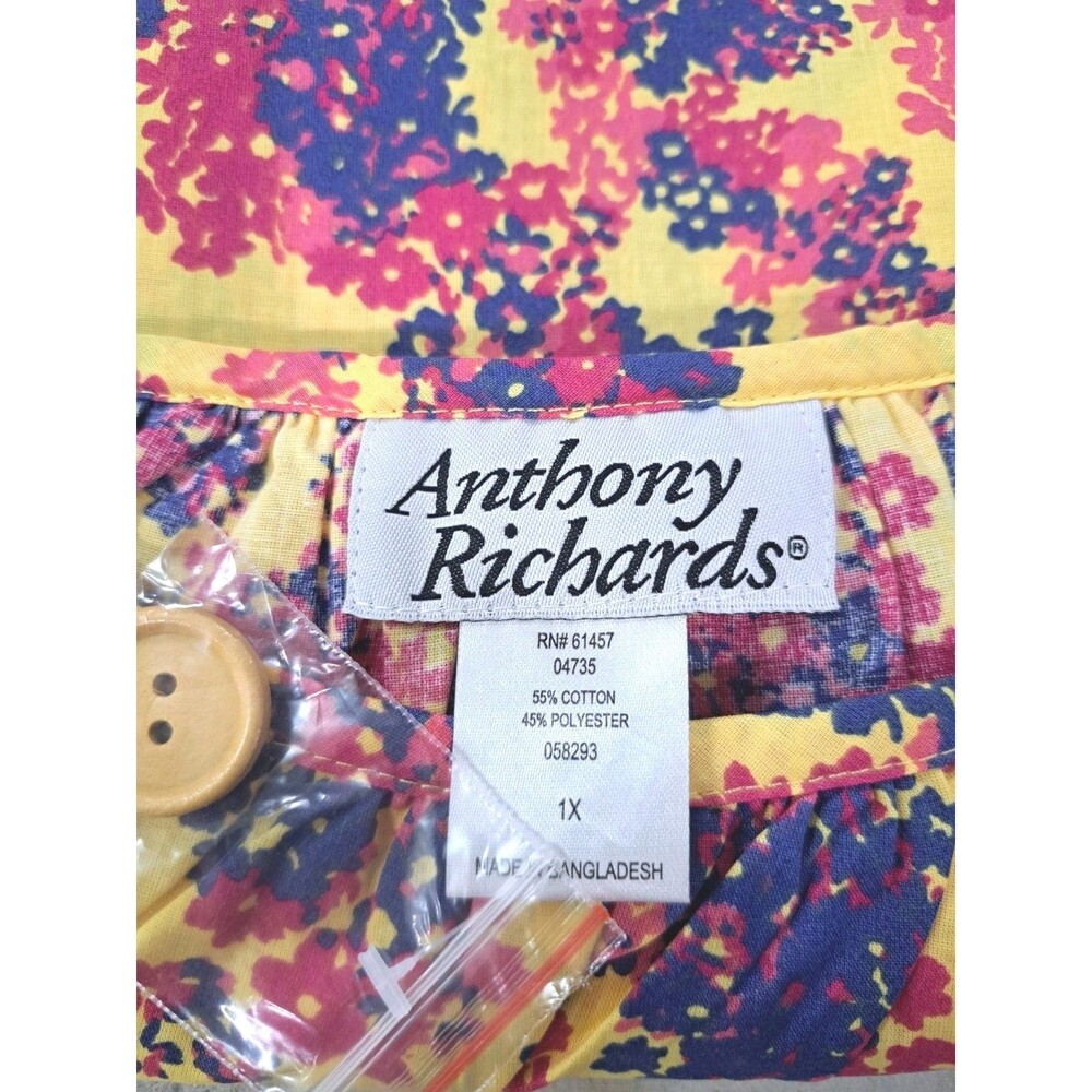 A. Richards VTG Aughts Y2K Midi Sun Dress Yellow Floral Wooden Button Women's 1X - Picture 7 of 8